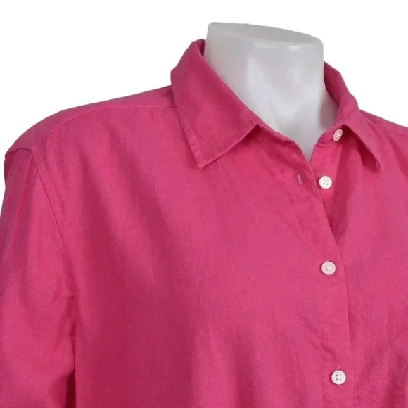 LOFT Linen Blend  Button Down Blouse Barbiecore Long Sleeve Size Large - Picture 3 of 11